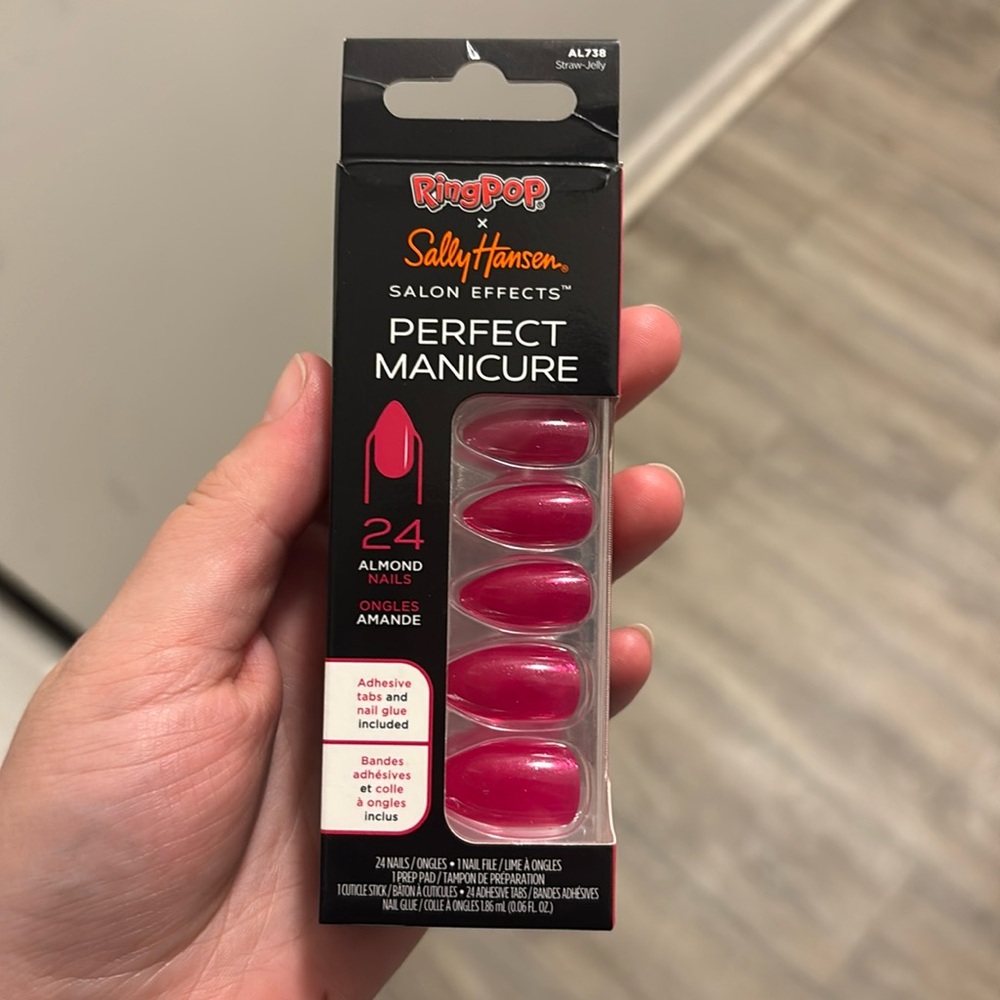 Sally Hansen and ring pop Salon Effects Pink Almond Nails
